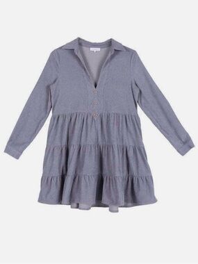 Lilou Lady’s' Long Sleeve Tiered Polo Dress in Light Bluish Gray